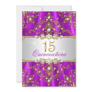 Elegant Purple Gold Pearl Damask Quinceanera