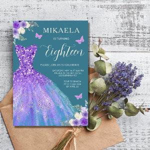 Elegant Purple Gown Floral 18th Birthday
