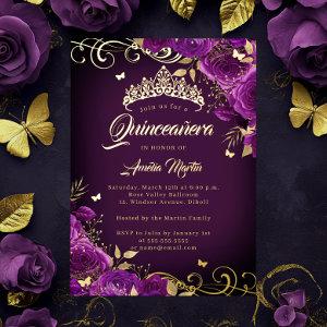 Elegant Purple Rose Swirl Gold Quinceanera   Foil