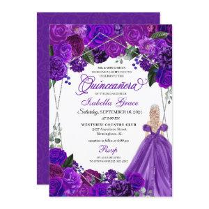 Elegant Purple Silver Floral Quinceanera Birthday