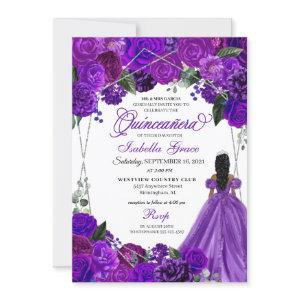 Elegant Purple Silver Floral Quinceanera Birthday