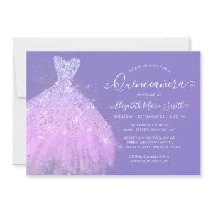 Elegant Purple Silver Glitter Dress Quinceanera