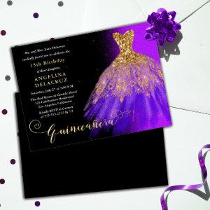 Elegant Purple Spanish Gown Quinceañera - Gold  Foil
