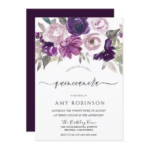 Elegant Purple Watercolor Floral Quinceanera Party