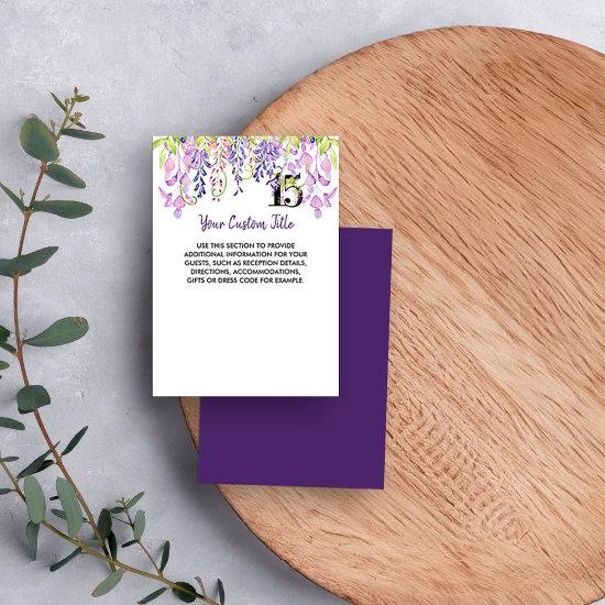 Elegant Purple Wisteria Custom Title Quinceanera Enclosure Card