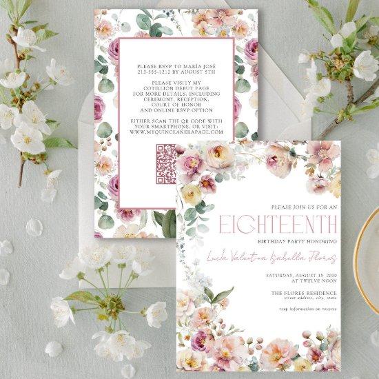 Elegant QR Vintage Blush Pink Floral Eighteenth