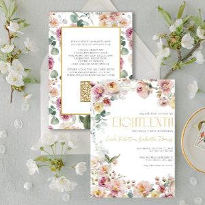 Elegant QR Vintage Pink Gold Floral Eighteenth