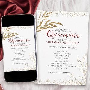 Elegant Quinceanera and Mass Red and Gold Leaf