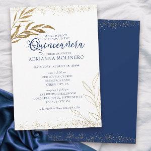 Elegant Quinceanera and Mass Royal Blue Gold Leaf