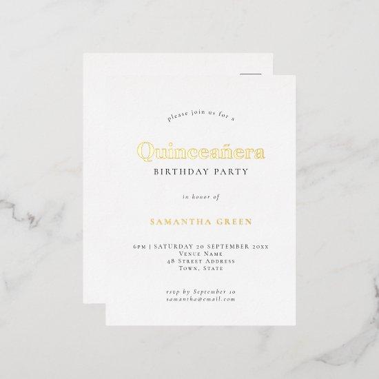 Elegant Quinceañera Birthday Party Glam Real  Foil  Postcard