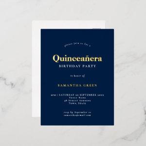 Elegant Quinceañera Birthday Party Navy Blue Glam Foil  Postcard