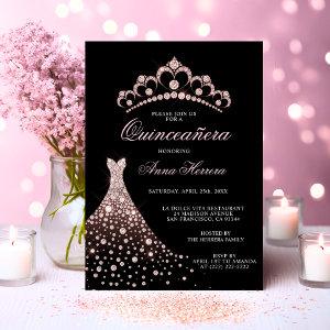 Elegant Quinceañera Black Pink Tiara Gown Dress