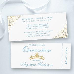 Elegant Quinceanera Blue and Gold Ticket