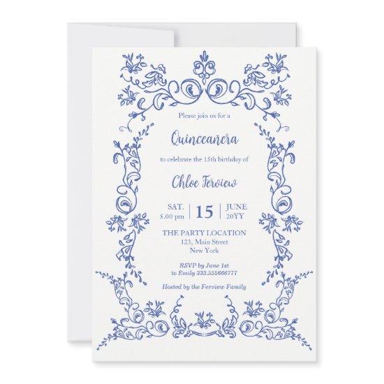 Elegant Quinceañera Blue Floral