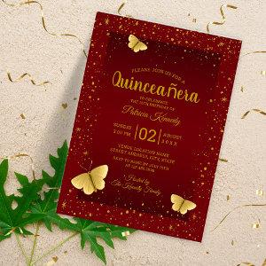 Elegant Quinceanera Burgundy And Gold Butterflies  Acrylic