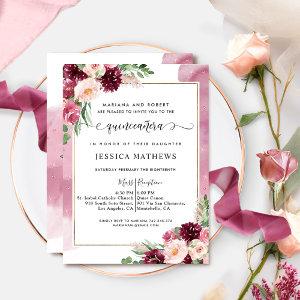 Elegant Quinceañera Burgundy Blush Pink Floral