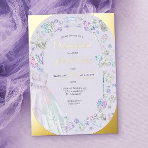 Elegant Quinceanera Diamonds Princess Dress Gold Foil