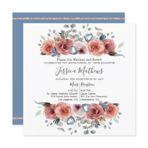 Elegant Quinceanera, Dusty Blue and Blush Floral
