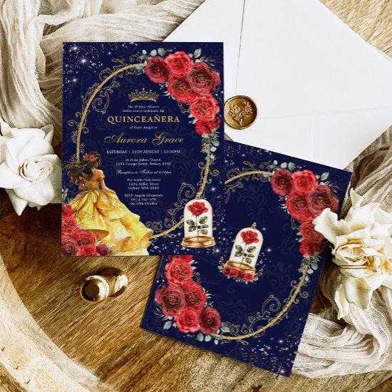 Elegant Quinceañera Enchanted Red Roses Floral
