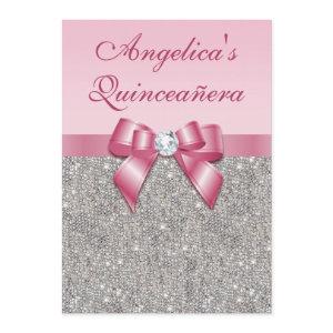 Elegant Quinceañera Faux Silver Sequins Pink Bow