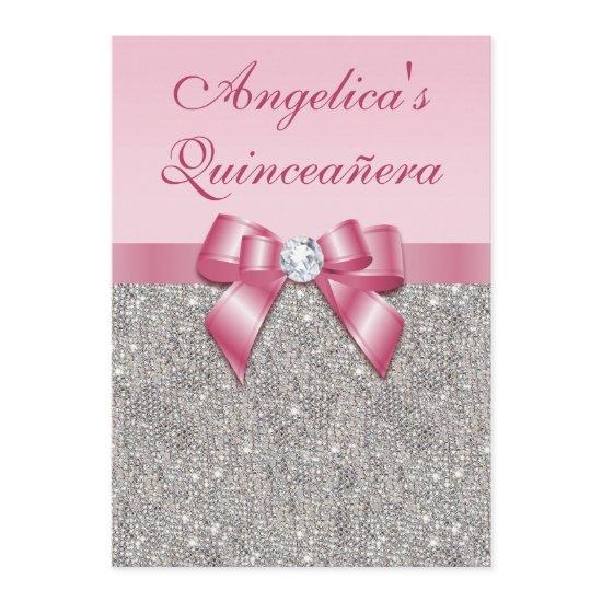 Elegant Quinceañera Faux Silver Sequins Pink Bow
