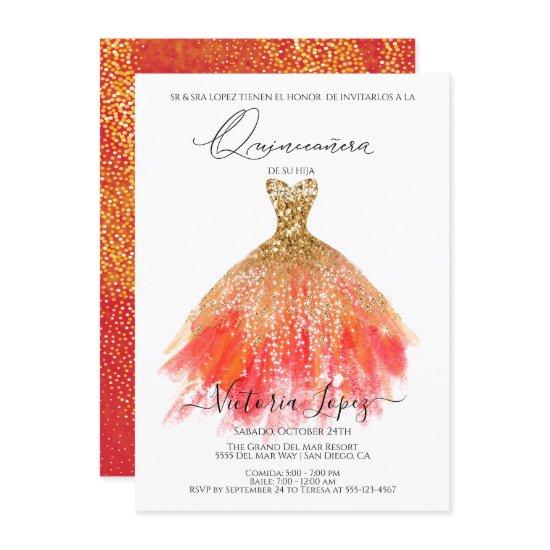 Elegant Quinceañera Glitter Sparkle Spanish Quince