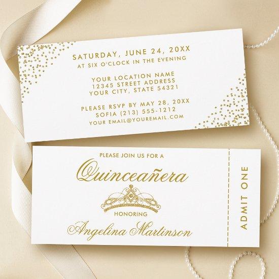 Elegant Quinceanera Gold and White Ticket