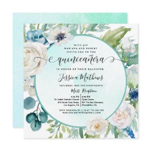 Elegant Quinceañera in Aqua Turquoise Teal Floral