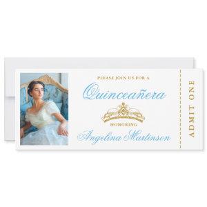 Elegant Quinceanera Photo Blue and Gold Ticket