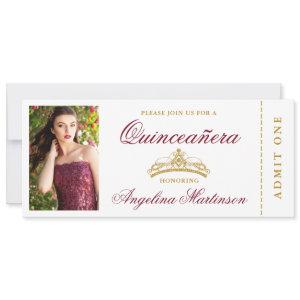Elegant Quinceanera Photo Burgundy and Gold Ticket