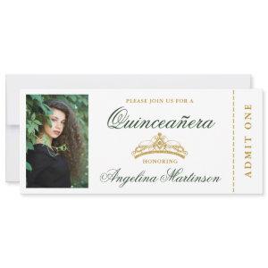 Elegant Quinceanera Photo Green and Gold Ticket