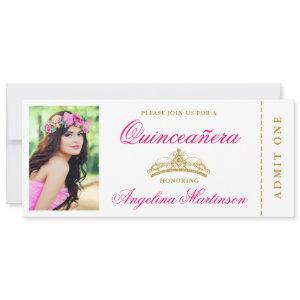 Elegant Quinceanera Photo Hot Pink and Gold Ticket