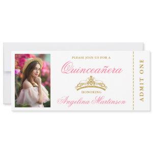 Elegant Quinceanera Photo Pink and Gold Ticket