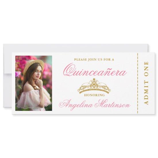 Elegant Quinceanera Photo Pink and Gold Ticket
