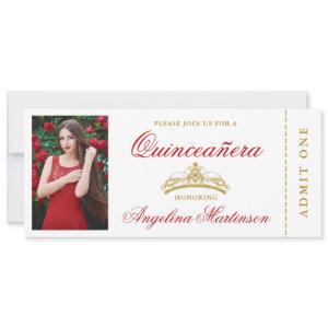 Elegant Quinceanera Photo Red and Gold Ticket