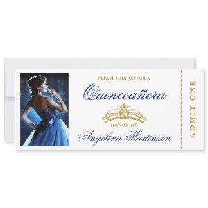 Elegant Quinceanera Photo Royal Blue Gold Ticket
