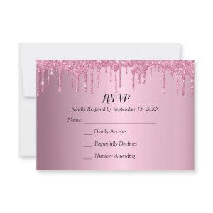 Elegant Quinceañera Pink and Gold Glitter Drips RSVP Card