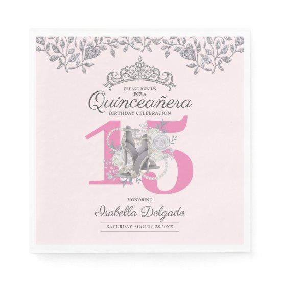 Elegant Quinceanera Princess Pink 15th Birthday In Napkins