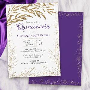 Elegant Quinceanera Purple and Gold Leaves