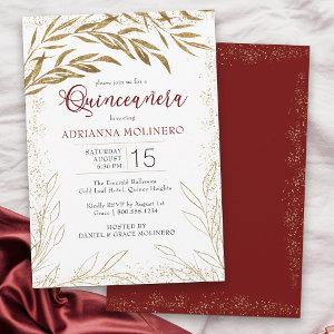 Elegant Quinceanera Red and Gold Leaves