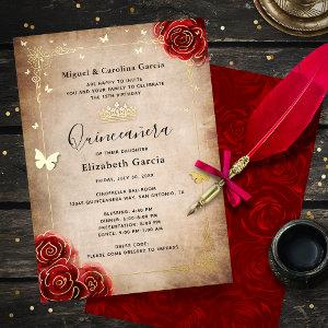 Elegant Quinceanera Red Rose Gold Foil