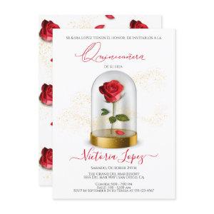 Elegant Quinceañera Red Rose in Spanish