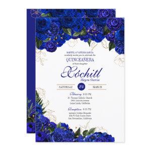 Elegant Quinceanera - Royal Blue Gold Roses Floral