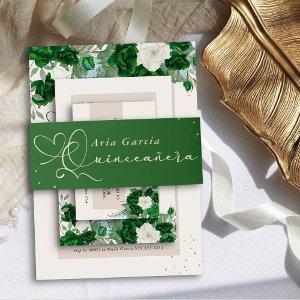 Elegant Quinceanera Script Emerald Green  Belly Band