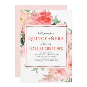 Elegant QUINCEAÑERA Watercolor Peach Coral Floral