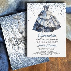 Elegant Quineanera Blue Glitter Blue Gown Party