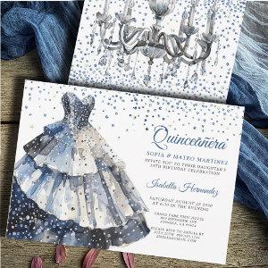 Elegant Quineanera Glitter Blue Gown Party