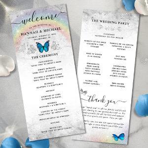 Elegant Rainbow Blue Butterfly Wedding Programs
