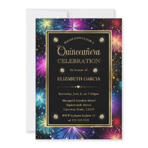 Elegant Rainbow Fireworks Frame Quinceanera