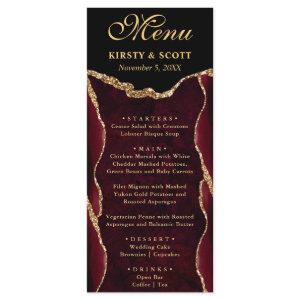 Elegant Red and Gold Faux Glitter Agate Wedding Menu